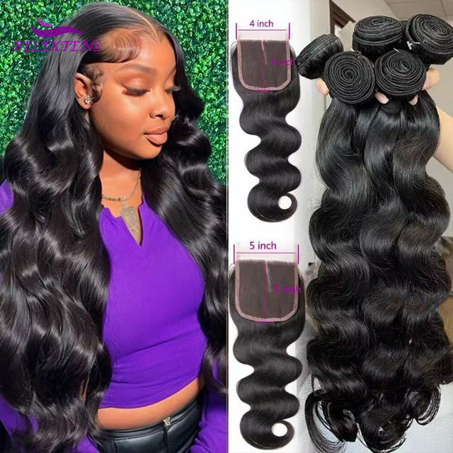 BELEXTENS Body Wave Haarverlängerung, 3-4 Bundles mit Lace Closure - Bild 1