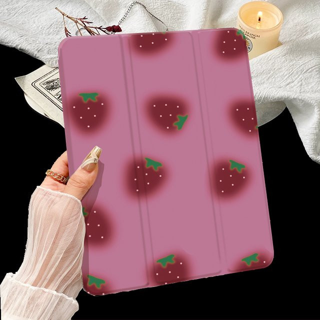 Süße Erdbeeren Tablet-Hülle mit Stifthalter für Apple iPad Pro 10/11 Zoll, iPad Air 3/4/5 Generation in Weiß oder Pink - Bild 1