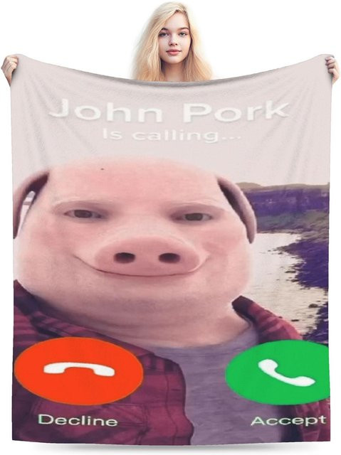 Superweiche Plüschdecke John Pork von happyhappy Blanket für Kinder und Erwachsene, Flanell Überwurf in Mehrfarbig, Breite: 76,2 cm, Tiefe: 76,2 cm - Bild 1