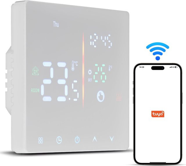 Neoglint Smart Thermostat mit WiFi und Tuya App-Steuerung, wöchentlich programmierbar, digitaler Elektroheizungsregler in Weiß - Bild 1