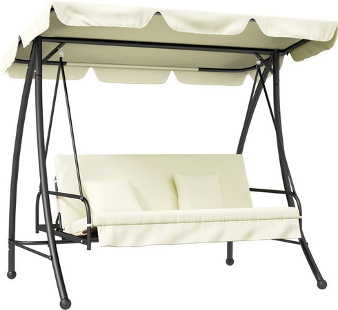 Outsunny 2 in 1 Hollywoodschaukel mit Liegefunktion als 3-Sitzer, Cremeweiß, B/T/H: 200 x 125 x 170 cm