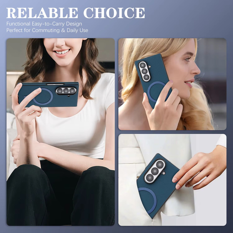 Luxuriöse ultradünne Handyhülle aus Kohlefaser-Leder für Samsung Galaxy Z Fold in Blau mit Magnetic MagSafe Business Cover - Bild 5