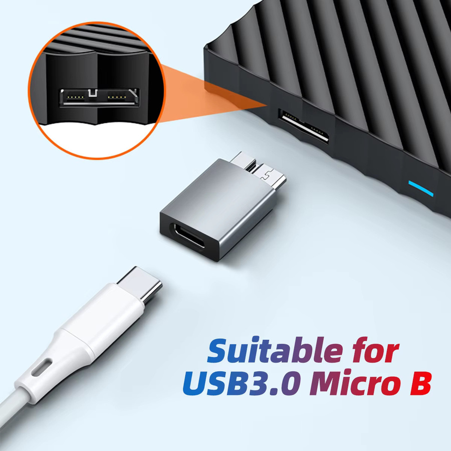Anmone USB-C auf Micro-B USB 3.0 Adapter in Silber für externe Festplatten und HDD-Kabel - Bild 2