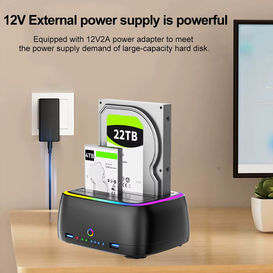 Kebidu 7-in-1 Dual-Bay Festplattenstation USB 3.0 SATA HDD-Dockingstation für 2,5 und 3,5 Zoll HDD/SSD mit Offline-Klon-Funktion und TF/SD-Kartenleser, Schwarz - Bild 5