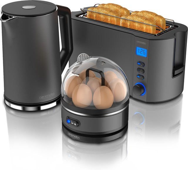 Arendo Frühstücks-Set MANHA Toaster und SEVENCOOK Eierkocher aus Edelstahl in Grau mit LED-Display und 4 Toast-Slots - Bild 1
