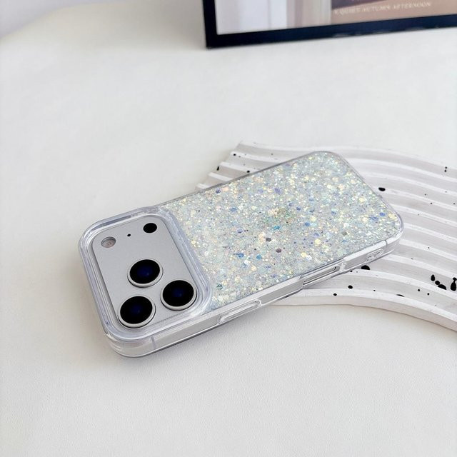 Glitzer Pailletten Handyhülle aus weichem Silikon für Apple iPhone 11 bis iPhone 17 Pro Max Plus in Silber - Bild 1