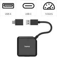 Hama USB-Hub mit 4 Ports USB 3.2 Gen1 5 Gbit/s inkl. USB-C Adapter in Schwarz - Bild 4
