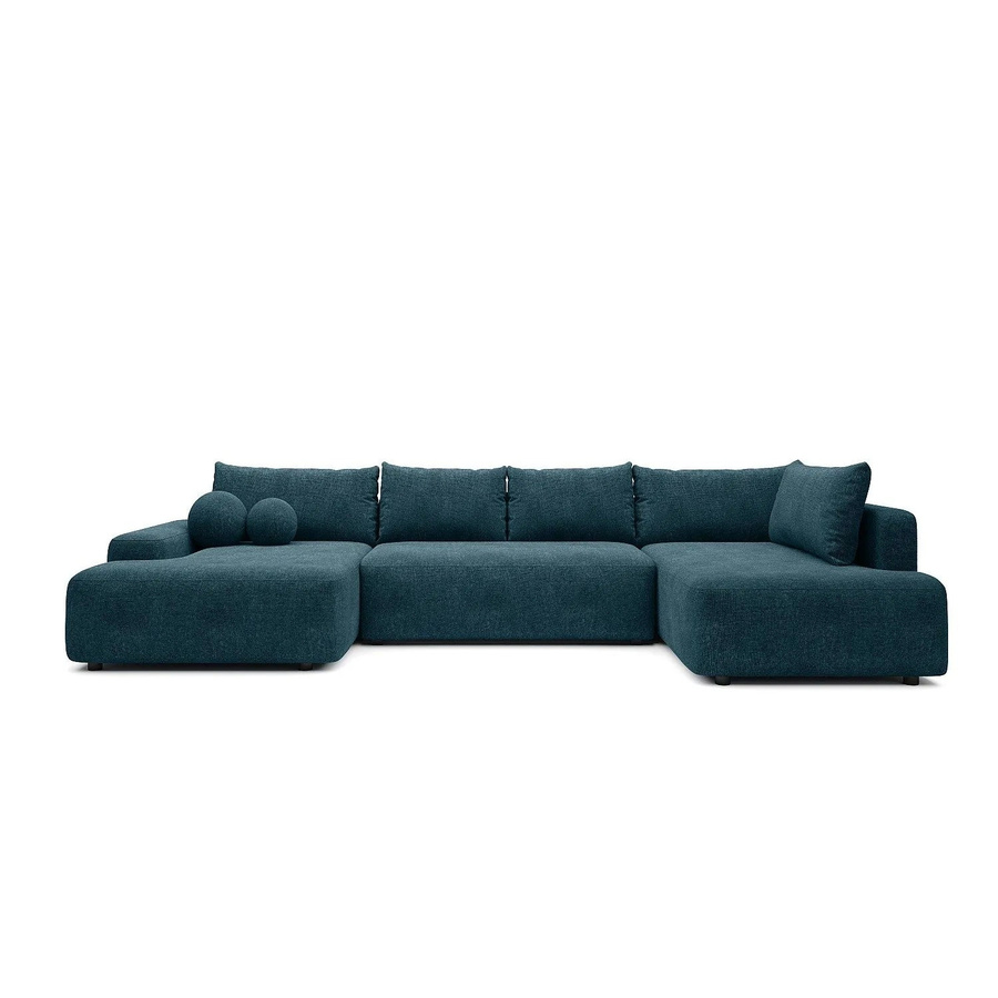 Vente-unique Schlafsofa Daviso in Blau mit L-Form und Stoffbezug, Breite: 360 cm - Bild 2