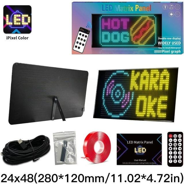 RGB LED Matrix Display mit APP-Steuerung und Musik-Synchronisation, Wasserdicht, Schwarz, B: 27 cm - Bild 1