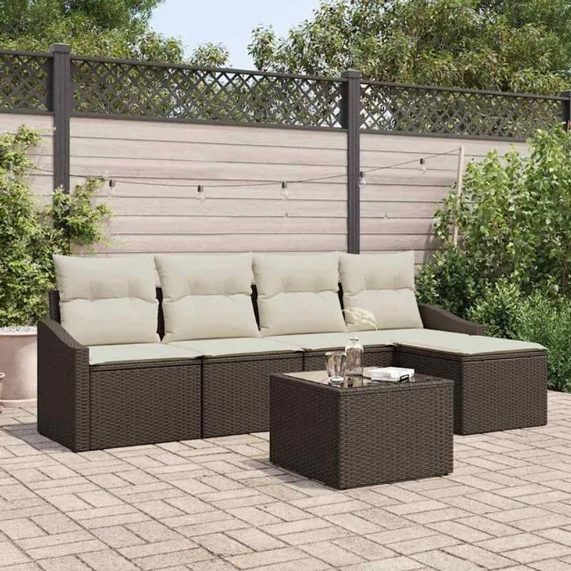 Vidaxl 5-tlg. Garten-Sofagarnitur aus Polyrattan mit Kissen in Grau und Braun - Bild 1