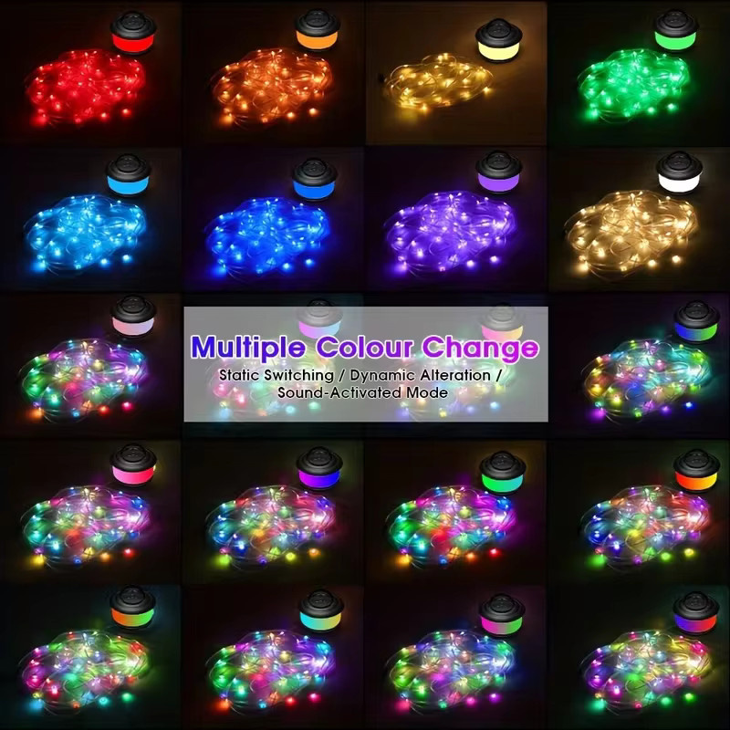 3-in-1 Campingleuchte mit 10 m RGB-Lichterkette, wiederaufladbarem 2200-mAh-Akku und 19 Beleuchtungsmodi in Multicolor - Bild 4