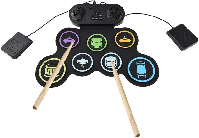 TOMTOP JMS Elektronisches Schlagzeug mit Bluetooth und Lautsprecher, 7 Pads, Schwarz - Bild 1
