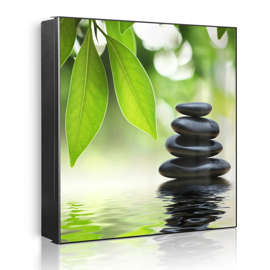 Banjado Schlüsselkasten aus Metall in Schwarz mit 50 Haken, Motiv Steine&Relax, beschreibbare und magnetische Front, B/H: 30 x 30 cm - Bild 2