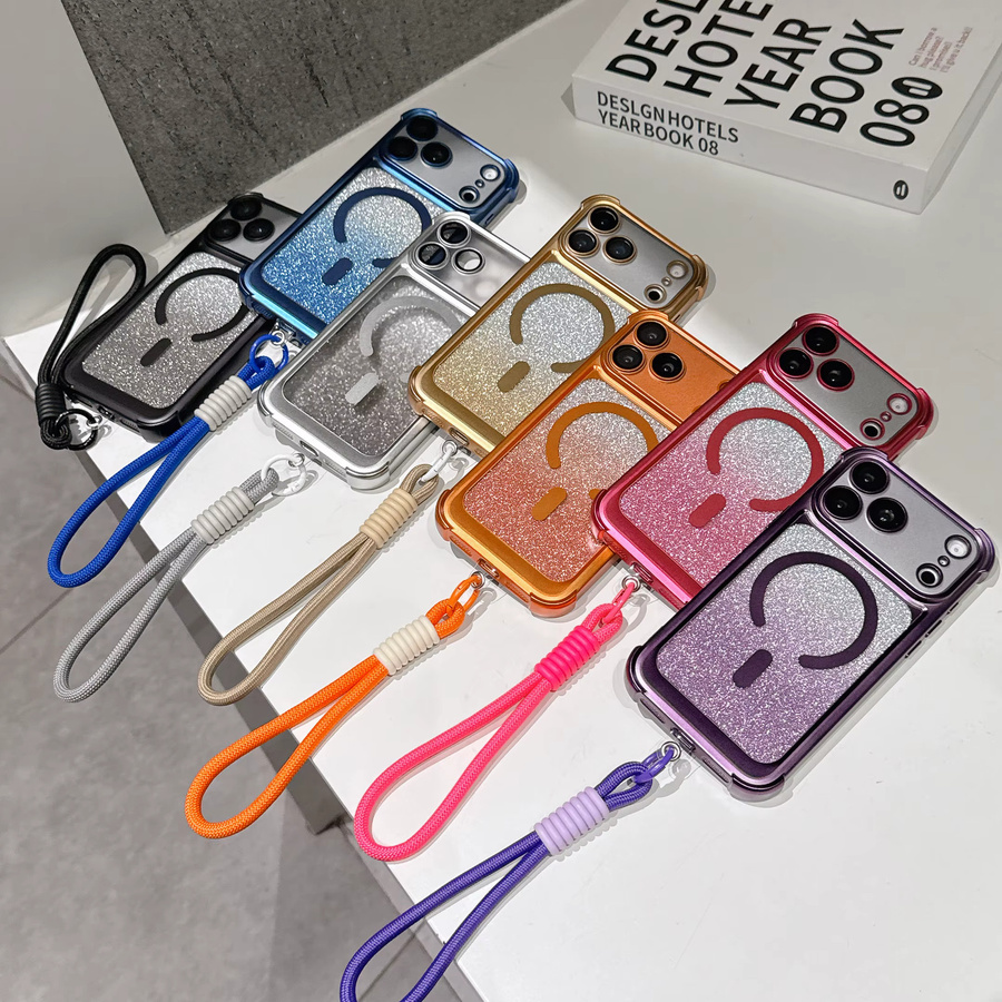 szHAIyu Magnetische Glitzer Handyhülle mit Handschlaufe für iPhone 13 14 15 16 17 Pro Max Plus in Blau - Bild 2