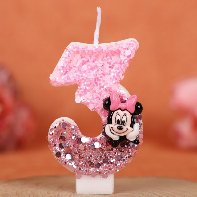MINISO Minnie Maus Geburtstagskerze in Rosa mit Pailletten-Design - Bild 1