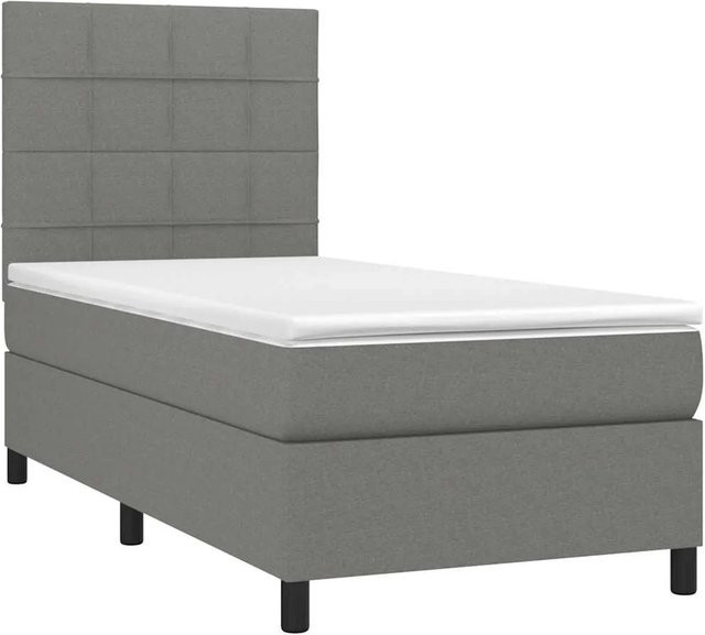 vidaXL Boxspringbett mit Matratze und LED-Unterbettbeleuchtung in Dunkelgrau, Hybrid-Bett mit USB-Ladeanschluss und Taschenfederkern, B/T/H: 80 x 200 cm - Bild 1