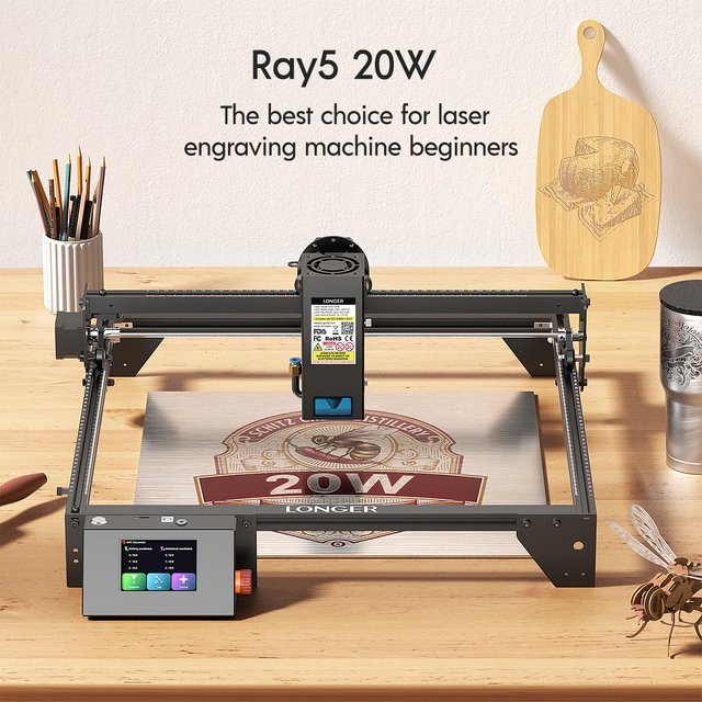 LONGER RAY5 20W Lasergravierer CNC-Werkzeug zum Gravieren und Schneiden von Metall, Holz, Leder und Kunststoff in Schwarz - Bild 1