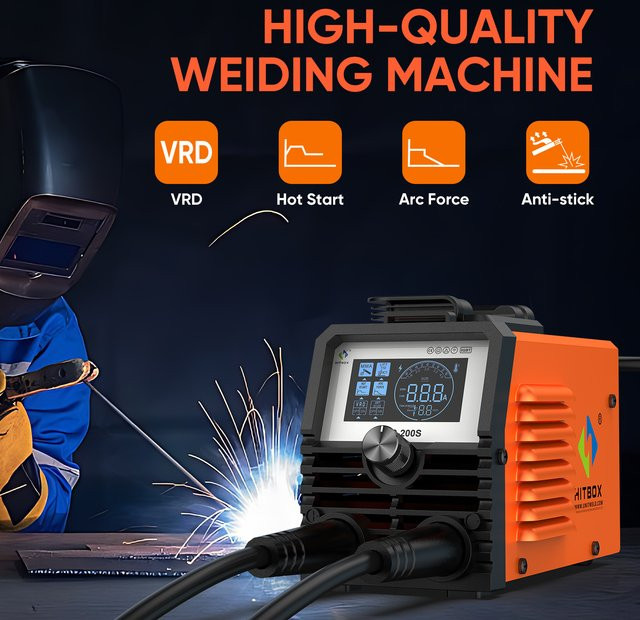 HITBOX ARC200S Tragbares 2in1 Schweißgerät MMA und Lift TIG Schweißmaschine mit IGBT Inverter und LED-Digitalanzeige, Orange, 10-200A, 220V - Bild 1