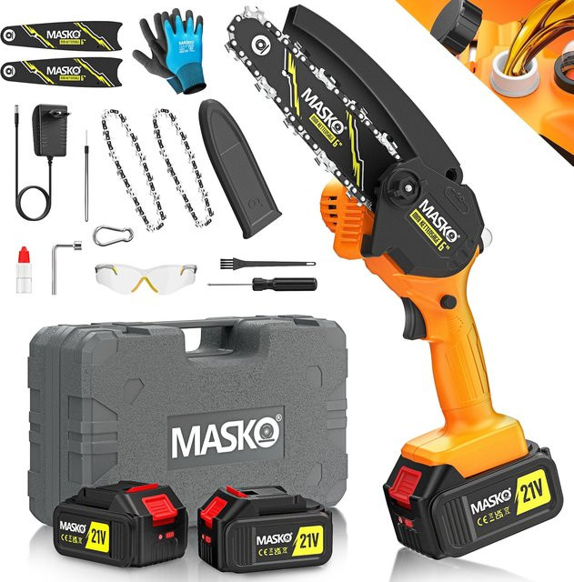 MASKO Mini-Kettensäge mit 800W und 2 Akkus à 4000mAh inklusive automatischem Ölsystem zur Holzbearbeitung und Astpflege - Bild 1