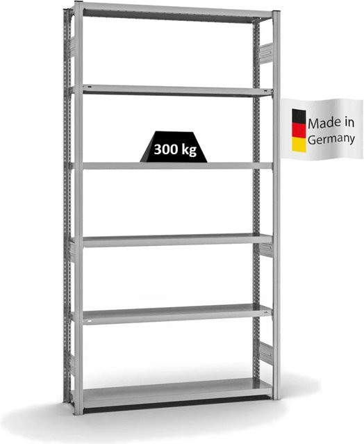 PROREGAL Fachbodenregal Stecksystem T-Profil Heavy-Duty, verzinkt, Farbe: Silber, H x B x T: 250 x 130 x 30 cm, 6 Ebenen, Fachlast 300 kg, beidseitig nutzbar - Bild 1