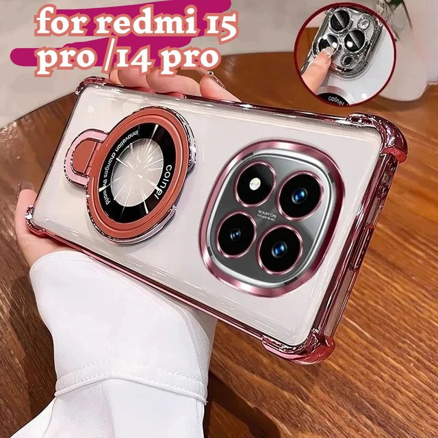 Glänzende magnetische Schutzhülle für Xiaomi Redmi Note 15 Pro, Redmi Note 14 Pro und POCO M8 Pro mit Airbag-Schutz in Pink - Bild 1