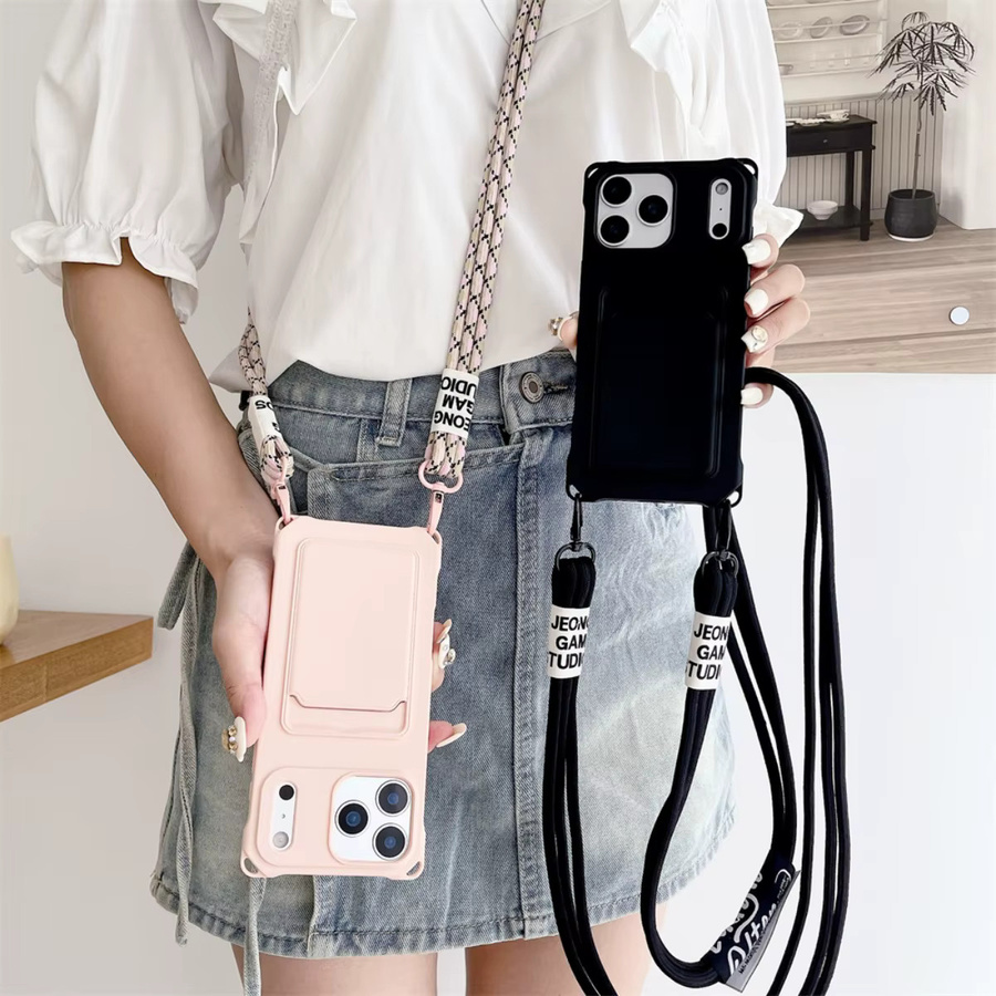 szHAIyu Silikon Handyhülle mit Riemen und Kartenhalter für iPhone, Farbe: Pink - Bild 2