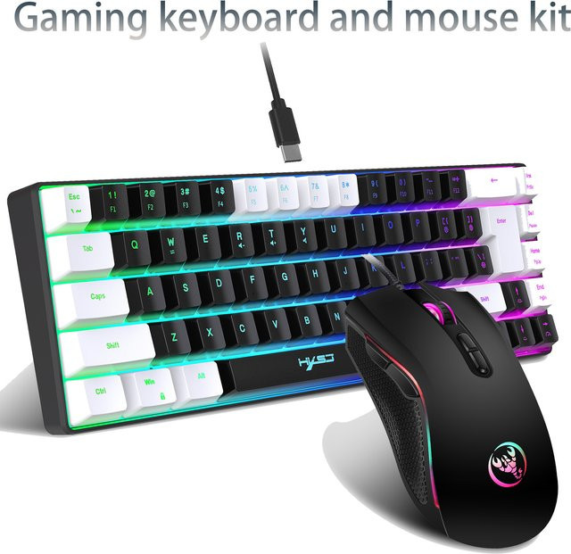 HXSJ Gaming-Tastatur und Maus Set mit 68 Tasten und RGB-Hintergrundbeleuchtung, ergonomisch und kompakt für PC, Laptop und Mac - Bild 1