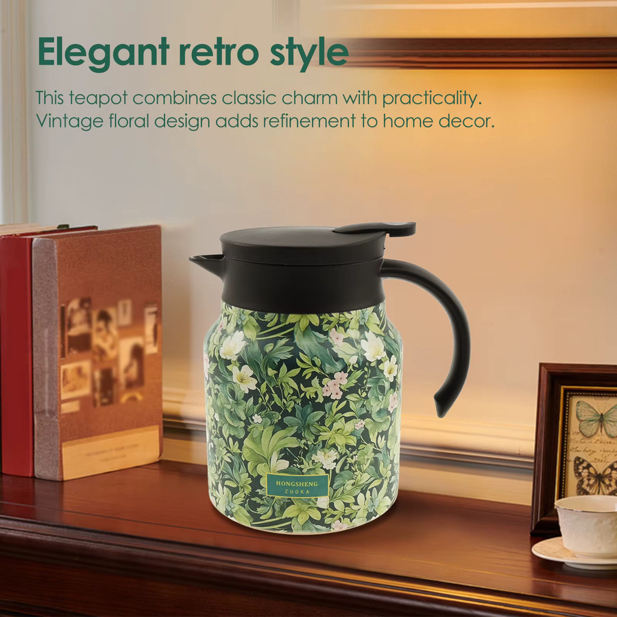 Willstar Vintage Floral Thermoskanne aus Edelstahl mit Tee-Ei und Infuser, 1000 ml, Mehrfarbig - Bild 5