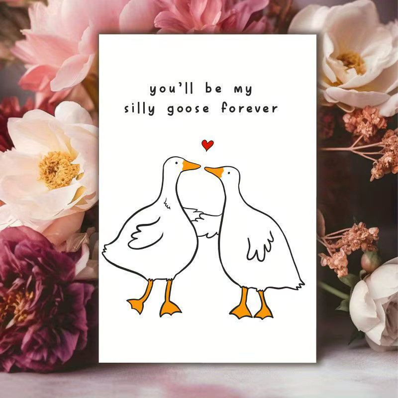 Ducks In Love Hochzeitstag-Karte für Ehemann und Ehefrau mit lustigen Aufklebern in Rot und Mehrfarbig - Bild 3