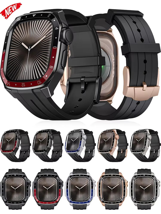 Uhrenarmband Silikon, Metallgehäuse, Schwarz, für Apple Watch 46 mm - Bild 6