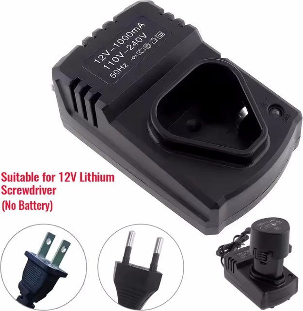 12V Elektrisches Ladegerät für Li-Ion Akkus, Tragbares Ladegerät für wiederaufladbare Bohrmaschinen, Farbe: Schwarz - Bild 1