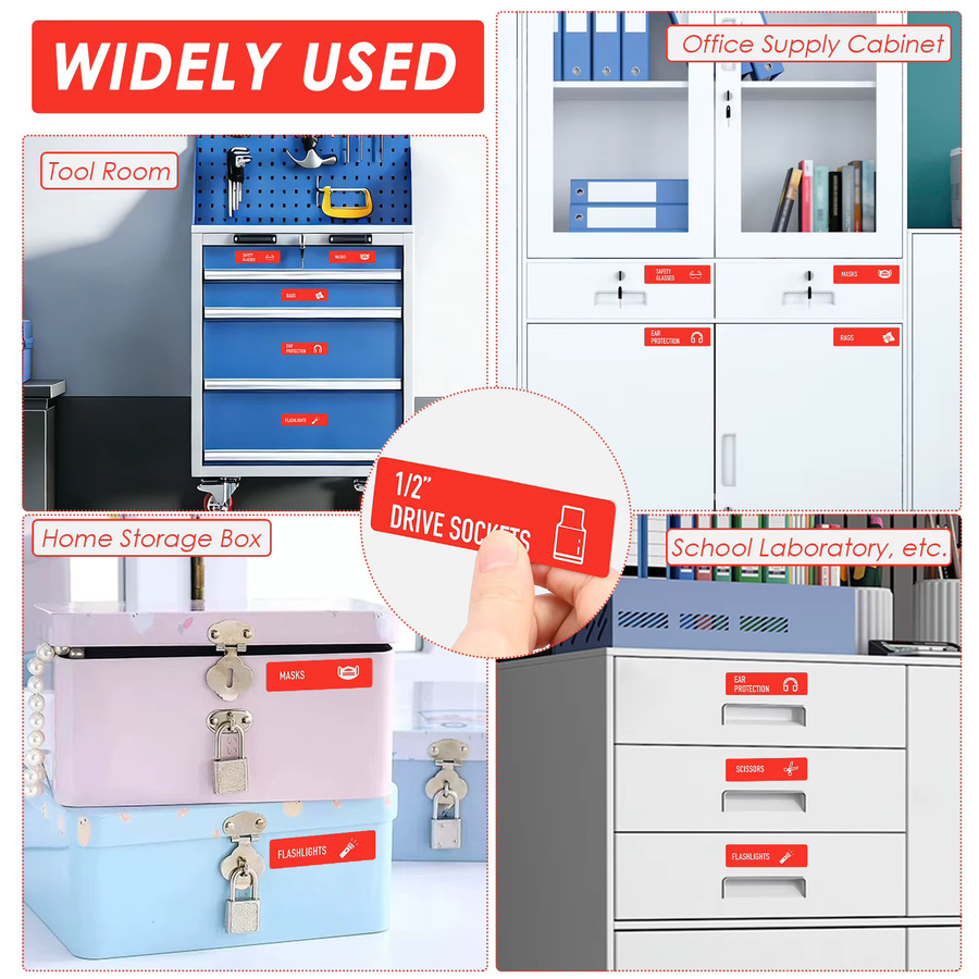 90 Stück magnetische Werkzeugkasten-Etiketten in Rot zur Organisation von Werkzeugkästen und Schubladen - Bild 5