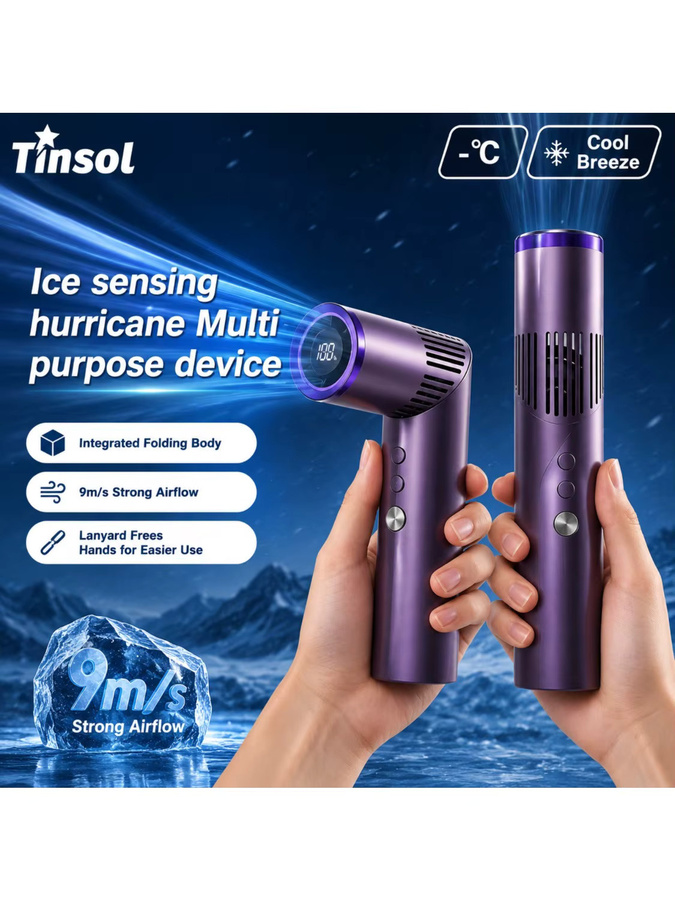TINSOL Tragbarer Mini-Lüfter im Lippenstift-Design mit bürstenlosem Motor und digitaler Anzeige, faltbarer Nackenventilator, Weiß und Lila - Bild 7