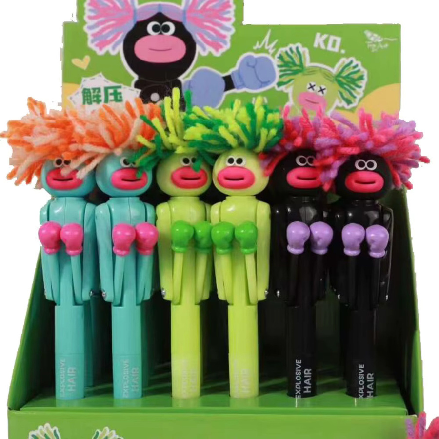 Haar-Boxer-Kugelschreiber: Kreativer Cartoon Gel-Stift mit interaktiver Box-Funktion für Studenten, Mehrfarbig - Bild 2