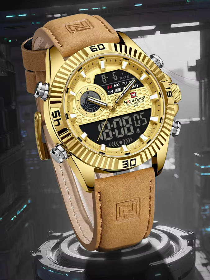 NAVIFORCE Armbanduhr, Herren, Quarz, Chronograph, Gold, Leder, Rund - Bild 6