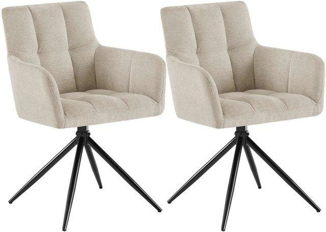 DELUKE 2er Set Esszimmerstühle DEBAS aus Stoff in Creme mit Metallgestell B/T/H: 59 x 59 x 87 cm - Bild 1