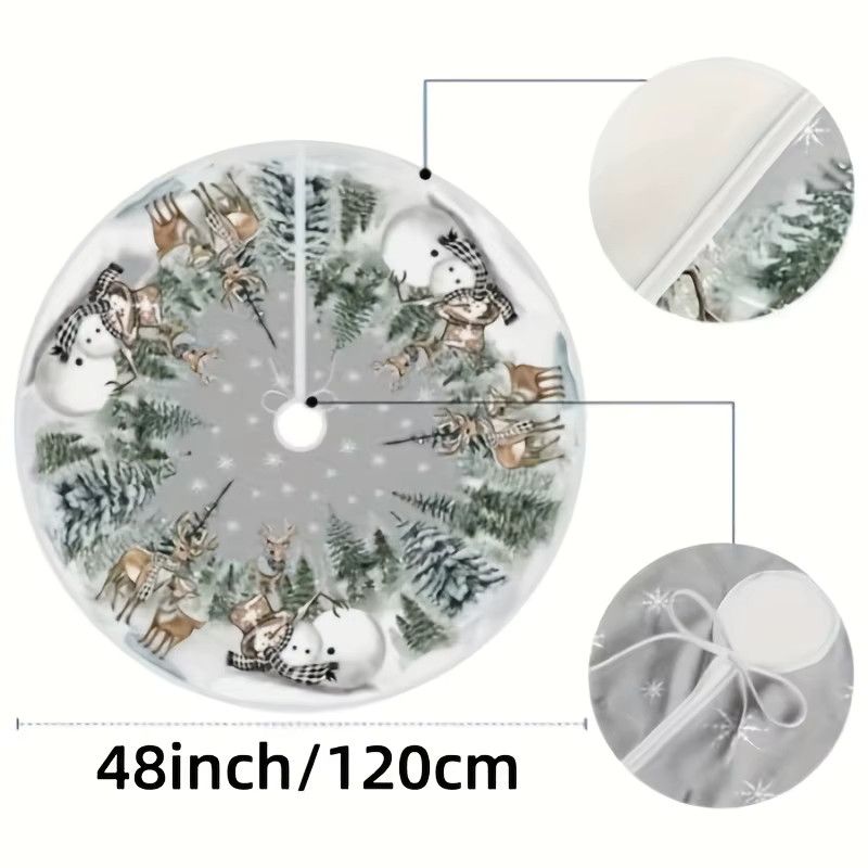 VIKAMA Weihnachtsbaum Rock mit Schneemann und Rentier in Weiß zur Weihnachtsdekoration - Bild 4