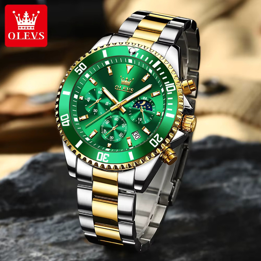 OLEVS Chronograph, Quarz, Edelstahl, Grün, Herren - Bild 2