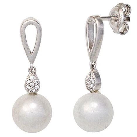 Colfem Ohrhänger 925 Sterling Silber, Zirkonia, Perlen, Unisex - Bild 1