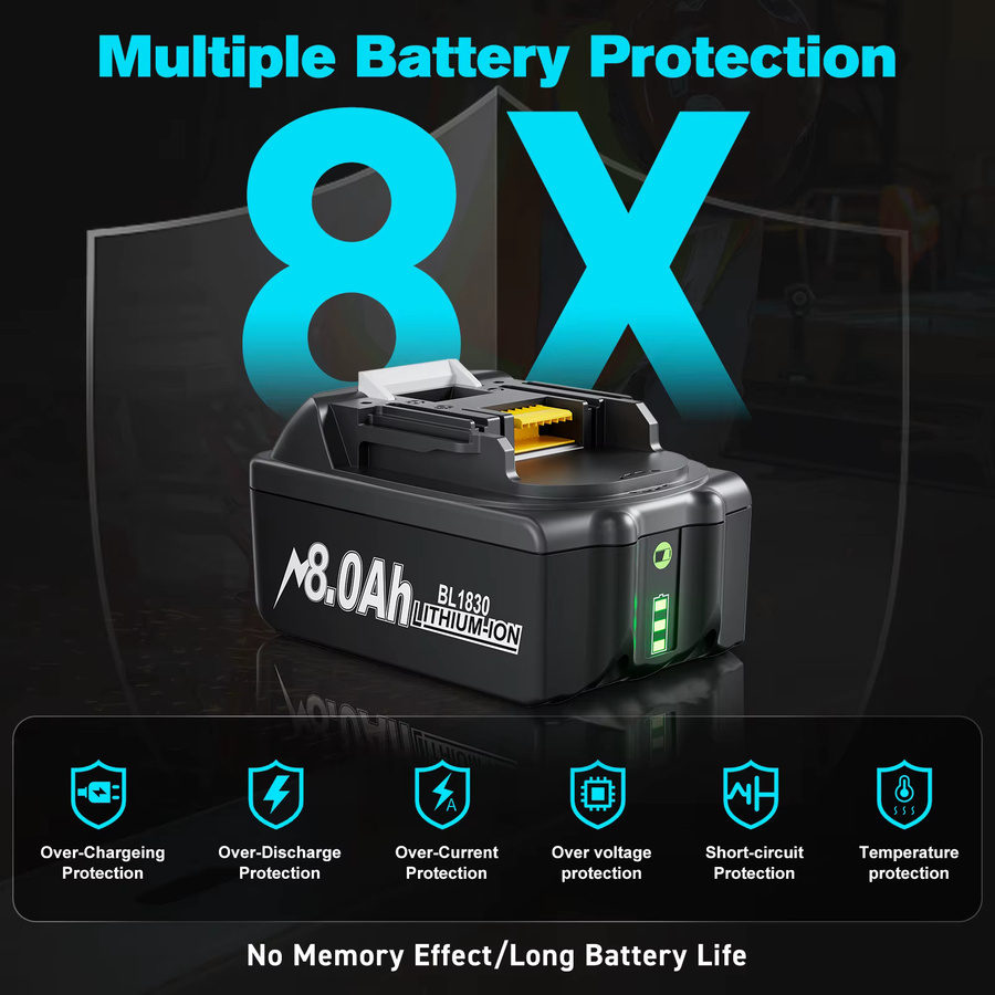 Turpow Ersatzakku für Makita 18 V, Li-Ion Akku mit 8000 mAh, Farbe: Schwarz, kompatibel mit BL1830, BL1840, BL1850, BL1860 und BL1890 - Bild 2