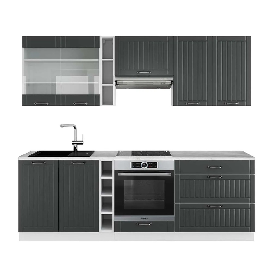 Vicco Fame-Line Küchenzeile im Landhausstil in Anthrazit und Weiß mit Marmor-Optik, B: 235 cm, H: 82 cm, T: 60 cm - Bild 2