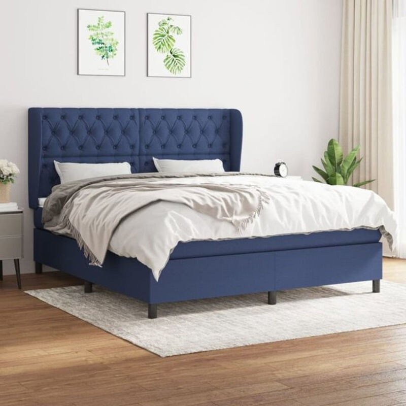 vidaxl Boxspringbett mit Matratze aus Stoff in Blau und Weiß, B/T/H: 160 x 200 x 118 cm - Bild 1