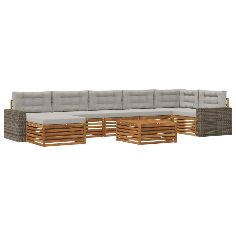 vidaXL Outdoor-Sofagarnitur aus Akazienholz mit 8 Kissen in Natur und Hellgrau - Bild 2
