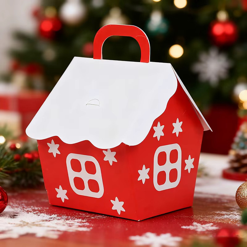 Rote Weihnachtshaus-Papierboxen mit Schneeflocken-Design für Süßigkeiten und Geschenke - Bild 3