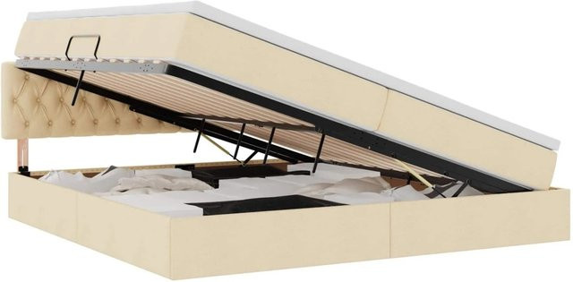 vidaXL Bett mit Stauraum und LED-Beleuchtung inklusive Matratze in Beige, Stoff, B/T: 200 x 200 cm, H: 204 cm - Bild 1