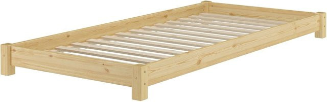 Erst-Holz Flachbett Einzelbett aus Massiv Kiefer mit Rollrost Modell 51, Farbe Beige, B: 100 cm, T: 200 cm, H: 108,5 cm - Bild 1