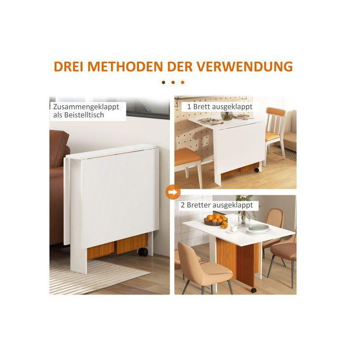 MUVOE Esstisch modern in Eiche und Weiß, klappbar und mobil mit Rollen, B/T/H: 120 x 80 x 73 cm - Bild 2