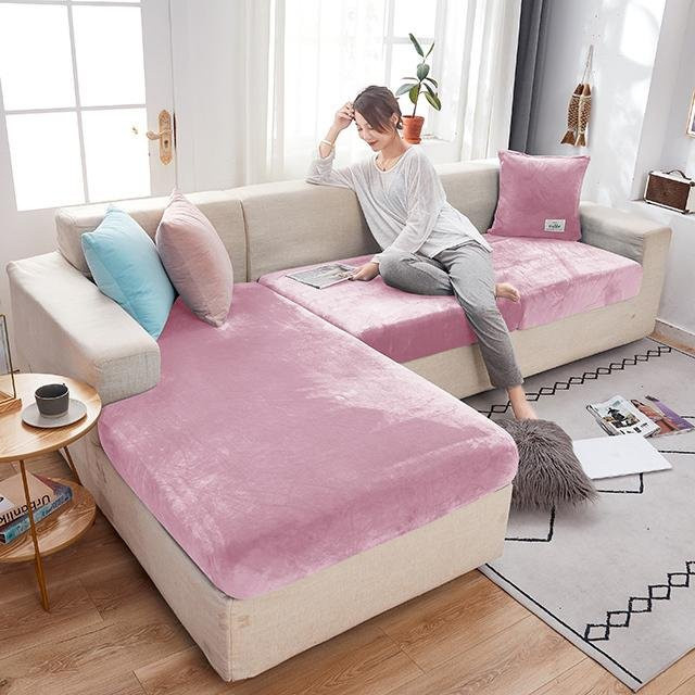 Einfarbiger Sofakissenbezug aus Samt in Pink, elastischer Stretch-Sesselbezug für dein Sofa, rechteckig - Bild 1