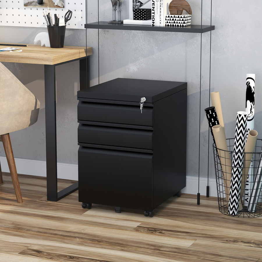 Vinsetto Rollcontainer aus Stahl mit 3 Schubladen und Rädern, Schwarz, B/T/H: 39 x 48 x 60 cm - Bild 2