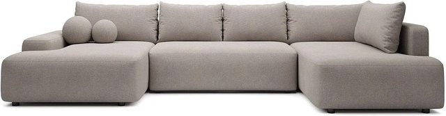 Vente-unique Schlafsofa Daviso in L-Form, Farbe Taupe/Grau, Stoff, Breite: 360 cm - Bild 1